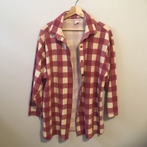 Vintage New York Jeans Cream Maroon Checkered Print Shacket Button Down Size L